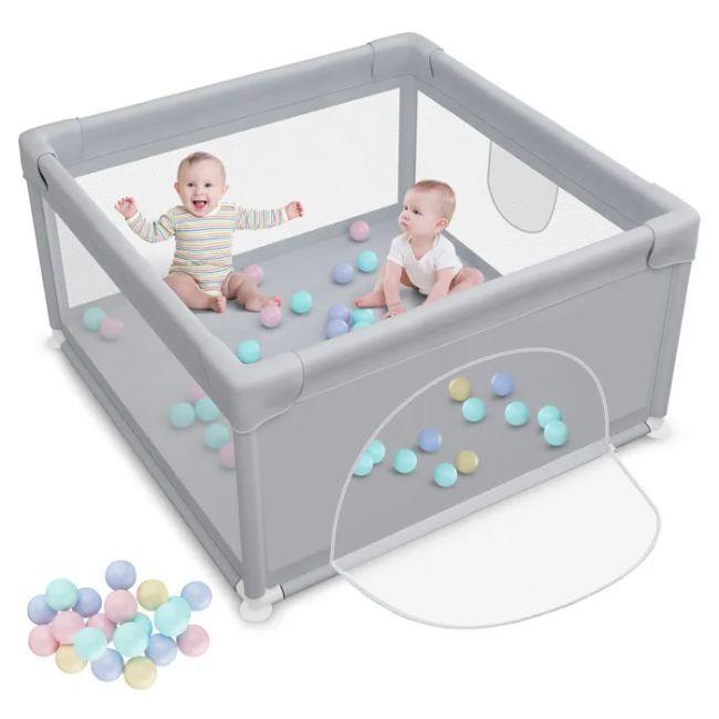 Parc bébé gris 90 x 90 cm avec 20 boules Bon état -  reconditionné disponible sur Label Emmaüs